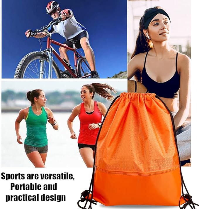 Drawstring Backpack Bag, Waterproof Draw String Back Sack with Zip Pocket, Gym Drawstring Bags Swim Bag for Men Women