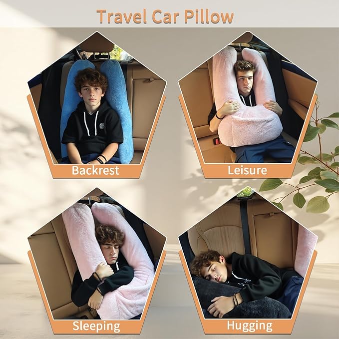 Car Pillow for Kids & Adults, U-Shaped Soft Car Travel Pillow for Sleeping, Head & Neck Support Pillow for Car Seat, Ideal for Road Trips and Long Car Rides, Grey
