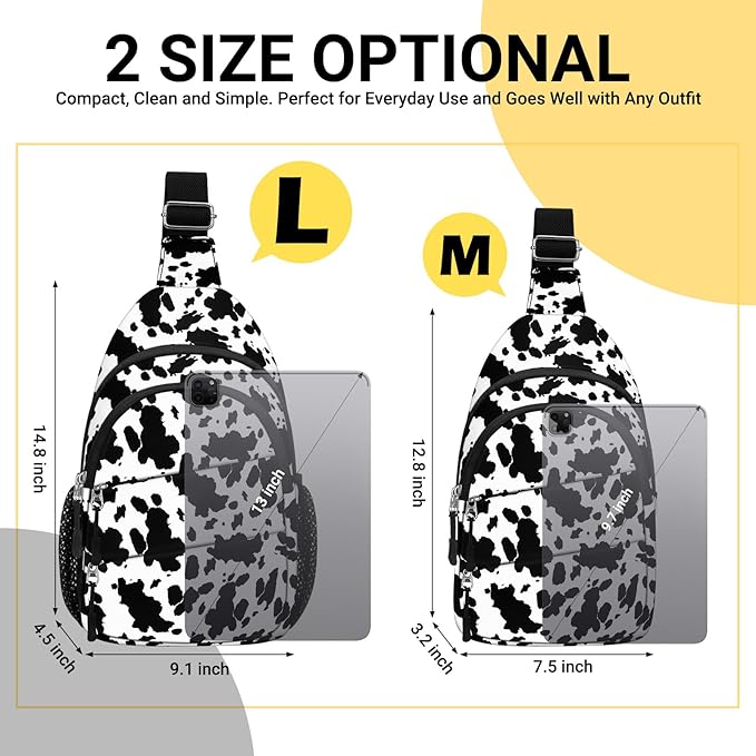 Tuwubi Crossbody Bags for Women, Sling Bag for Men, Small Hiking Backpack Anti Theft Lightweight for Outdoors Travel (L, Cow Print)