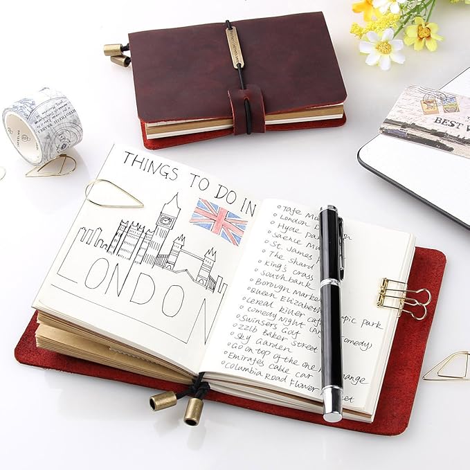 Robrasim Refillable Handmade Travelers Notebook, Leather Travel Journal Notebook for Men & Women, Perfect for Writing, Gifts, Travelers, 5.2" x 4" Inches - Wine