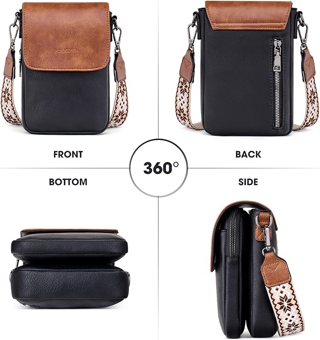 POIUGOYA Crossbody Bags for Women,Small Crossbody Purse with Triple Compartments,Cell Phone Wallet with Card Slots for Travel | Small