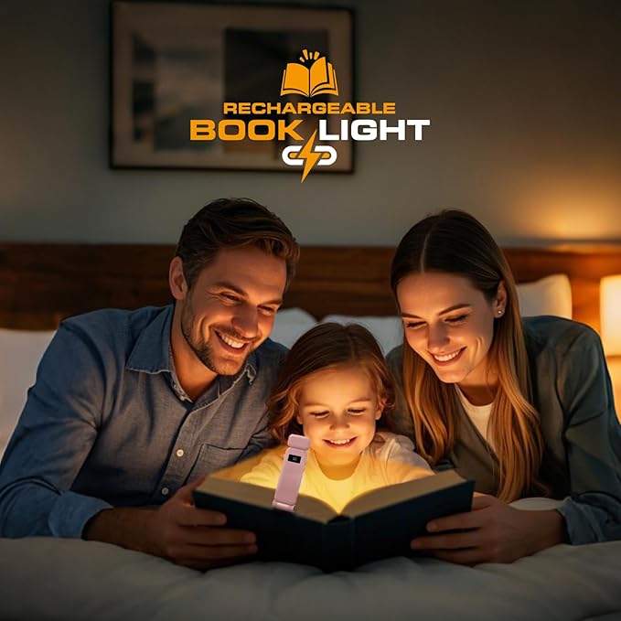 KTEBO Rechargeable Book Light with Clip & Battery Indicator, 9 Luminescence Modes, USB-C Portable 1.6 oz Ultralight Lamp for Night Reading in Bed, Readers - Pink
