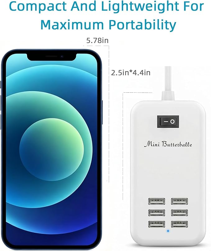 6 Ports USB Charger Hub Desktop US Plug AC Power Wall Travel Charging Adapter Slots Charging Station Extension Socket Outlet with Cable