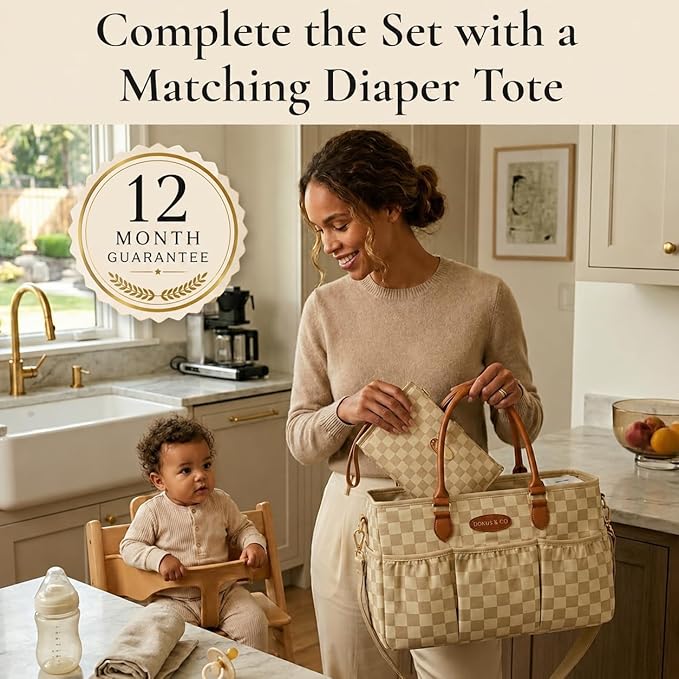 DOKUS & CO Premium Wet Dry Diaper Clutch – Structured Waterproof Baby Organizer with Wrist Strap + Matching Washable Wet Bag