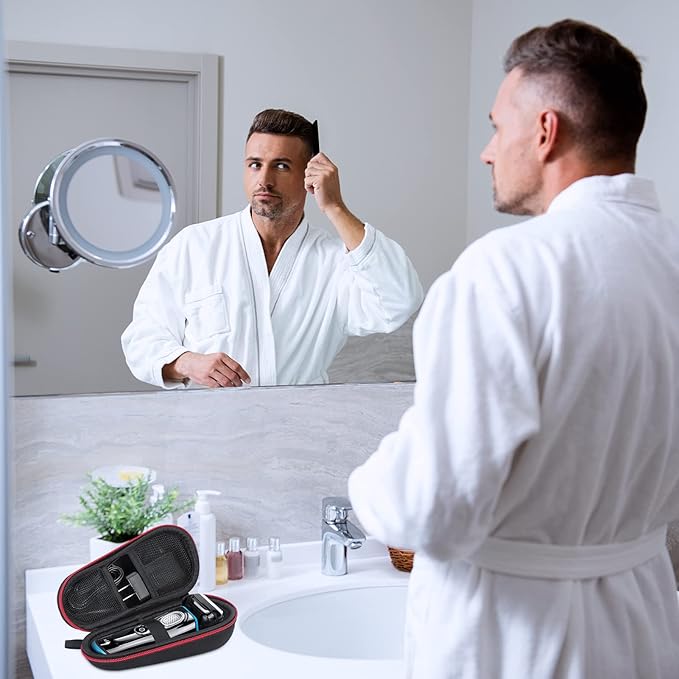 Electric Shaver Case,Travel Shaver Storage Bag & Razor Organizer Pouch,Durable,Waterproof, Compact Design for Men's Essentials,Fits Most Electric Shavers for Philips Braun Panasonic(Red)