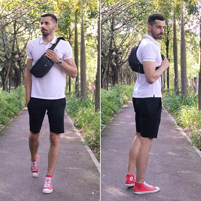 WATERFLY Running Belt Fanny Pack: Runner Marathon Jogging Waist Pack Sport Workout Exercise Fitness Phone Holder Belt for Men Women Jogger Slim Waistband Black