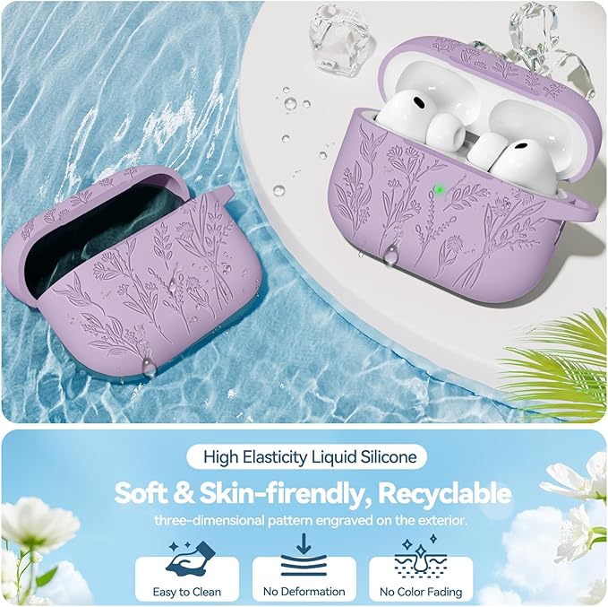 for Airpods Pro 3 Case, Flower Engraved Cases for Apple AirPods Pro 3rd Generation 2025, Soft Silicone Cover for Men Women Girly with Cleaning Kit & Keychain, Anti-Scratch, Shockproof