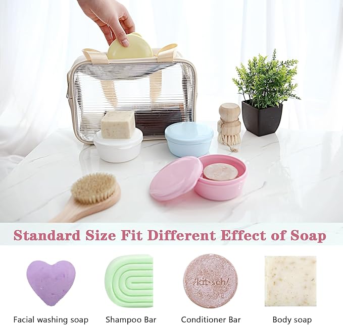 Soap Holder Travel Case Round Soap Dishes Shampoo Bar Container for Bar Soap, Soap Box for Travel Shower Gym Bathroom (Black + White)