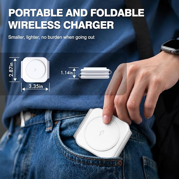 15W Travel Charging Station for Apple Multiple Devices, 3 in 1 Foldable Magnetic Wireless Charger-Qi2 Fast Charging Pad for iPhone Air 17 16 15 14 13 12 Pro Max, Watch & Airpods-Slim, Portable, White