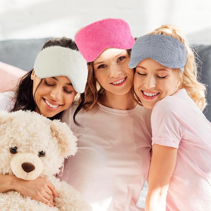 Cuffbow 6 Pack Plush Sleep Mask Set, Cute Plush Eye Masks for Sleeping, Soft Comfortable Travel Nap Blindfold, Sleepover Party Favors for Women(Simplicity,Pure)