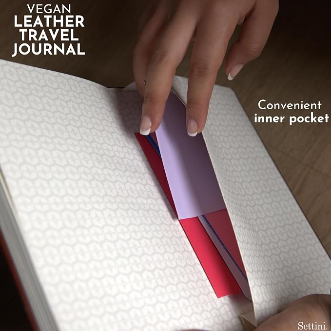 SETTINI® Lined Journal - Compass Journal for Writing Gift Set - Hardcover Vegan Leather, Includes Luxury Pen in a Unique Pen Holder, 192 Pages, A5, Fathers Day Gift, Journal for Men & Women