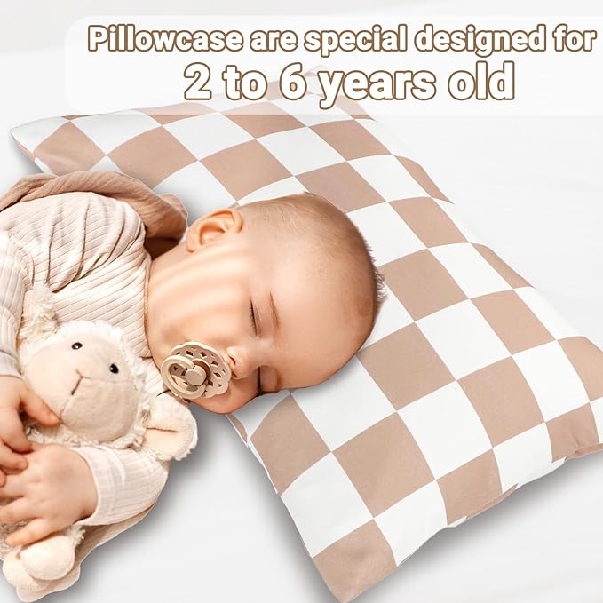 TANOFAR 2 Pack Toddler Pillowcase for 13x18 Pillow, Soft Stretchy Toddler Pillow Case with Envelope Closure, Bedding Small Pillow for Boys and Girls Aged 2-5 Years, Checkerboard Yellow