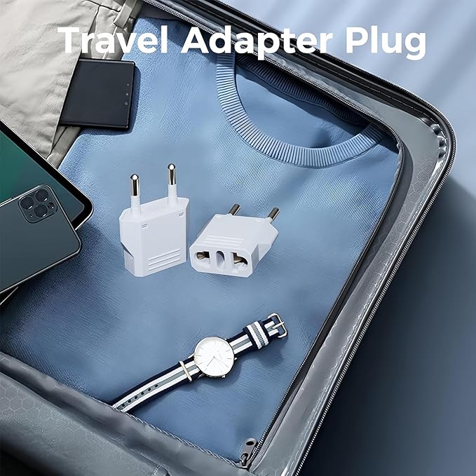 US to Europe Plug Adapter - European Travel Plug Adapter,Type C Wall Plug Power Converter for Europe,White,8 Pack