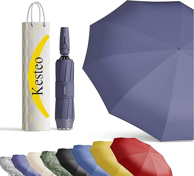 Windproof Travel Umbrella for Rain, Withstand 85MPH Winds, 52 Inch Automatic Reverse Fold Umbrellas Easy Auto Open Close, Portable Compact Umbrella Includes Cover Bag, Perfect for Travel, Car, Commute, Women Men, Backpack