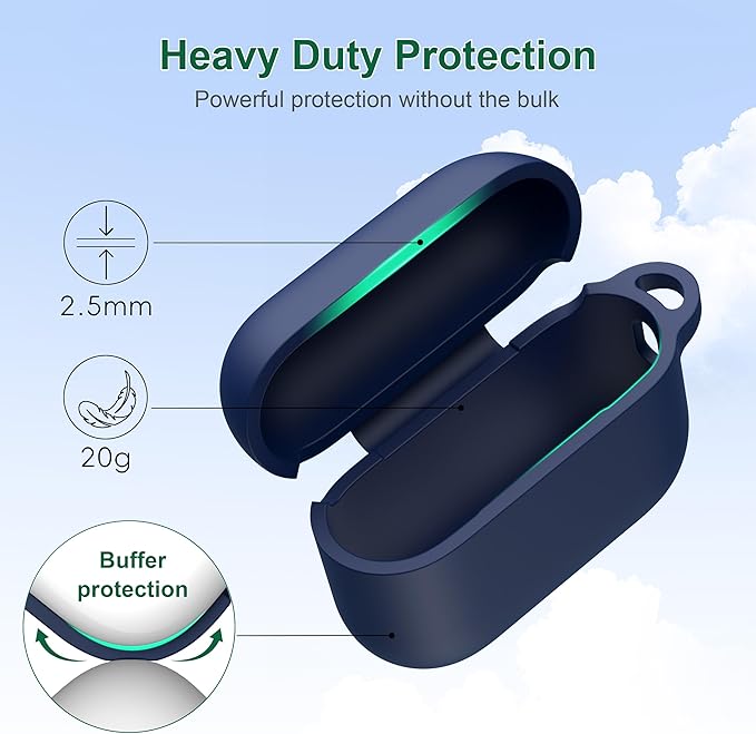 R-fun for AirPods Pro 3 Case (2025), Soft Silicone Protective Case Cover Compatible with Apple AirPods Pro 3rd Generation (USB-C Cable) for Women Men with Cleaning Kit and Keychain, Midnight Blue