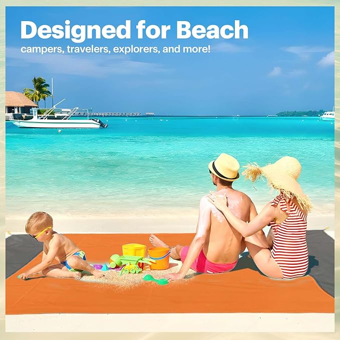 EASYFUN Beach Blanket Sandproof Oversized, 79''×83'' Extra Large Beach Mat, Portable Picnic Mat for Travel Camping Hiking, Lightweight Beach Essentials Family Water Resistant Mat
