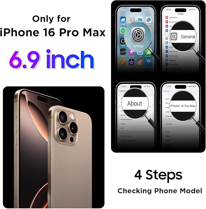 Compatible with iPhone 16 Pro Max Case Waterproof, Built-in Screen & Camera Protector IP68 Underwater Full Body 16FT Military Dropproof Shockproof Phone Case 6.9"-Black/Clear