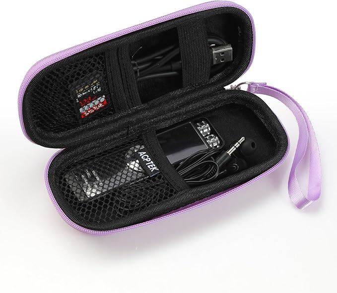 AGPTEK Carrying Case, EVA Zipper Carrying Hard Case Cover for Digital Voice Recorders, MP3 Players, Storage Holder for 3D Printing Pen, USB Cable, Earphones, Memory Cards, U Disk, Purple