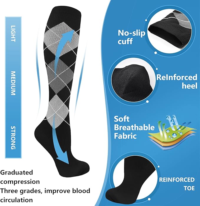 bropite Flora Compression Socks for Women & Men-Knee high 6 Pairs 20-30mmhg Support Running Nurse Travel