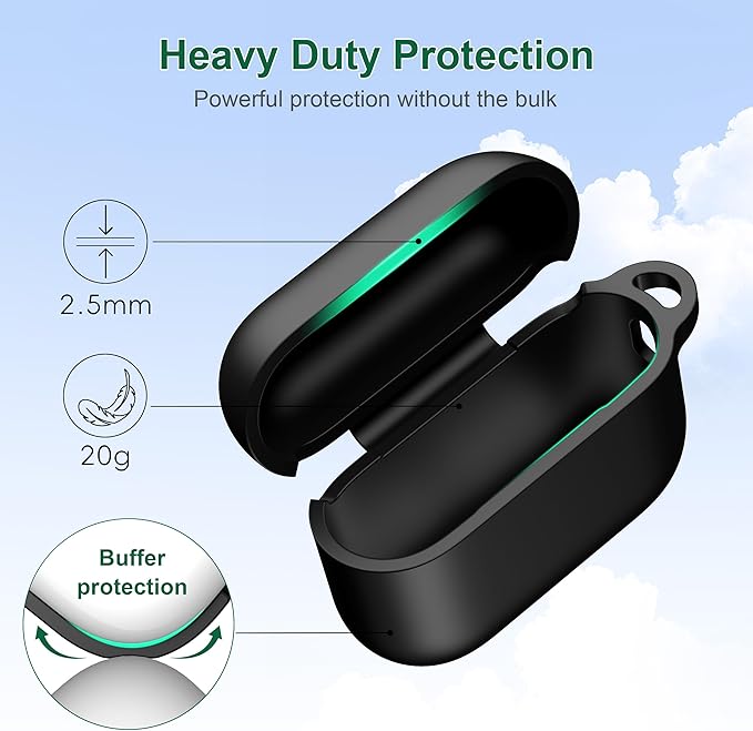 R-fun for AirPods Pro 3 Case (2025), Soft Silicone Protective Case Cover Compatible with Apple AirPods Pro 3rd Generation (USB-C Cable) for Women Men with Cleaning Kit and Keychain, Black