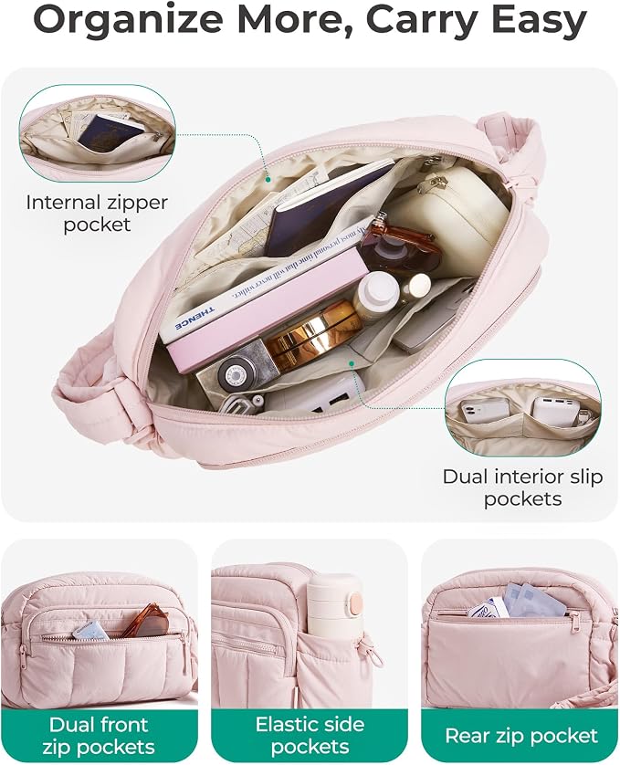 BAGSMART Anti Theft Crossbody Bags for Women Travel Purse, Medium Quilted Puffy cross body bag, Handbags Shoulder Purses, Dark-medium