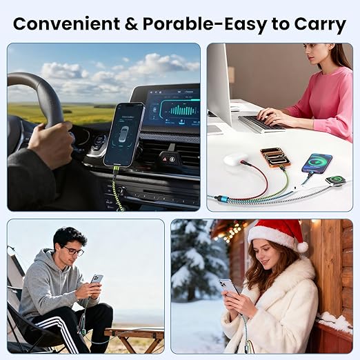 Travel Essentials,USB A/C 4 in 2 Multi Charging Cable for i Watch Charger/Type C Charger/IP Port,Travel Chargers for Multiple Devices, Portable Designed for iWatch &iPhone 17-8 (2, Blue&Black, 5FT)