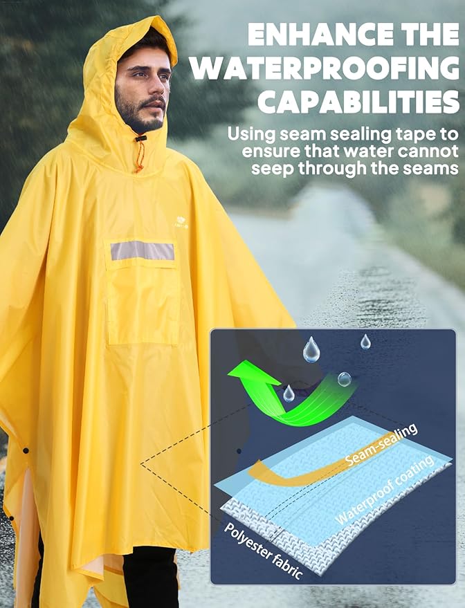 ANYOO Hooded Rain Poncho for Adults Waterproof Lightweight Rain Coat for Men Women Reusable Rain Jacket for Emergency Outdoor