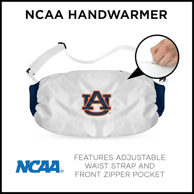 Northwest NCAA Auburn Tigers Hand Warmer with Adjustable Waist Strap, Officially Licensed Cold Weather Hand Muff for College Sports, Outdoor Sports, Insulated Pocket, Polyester, 7 x 15 in