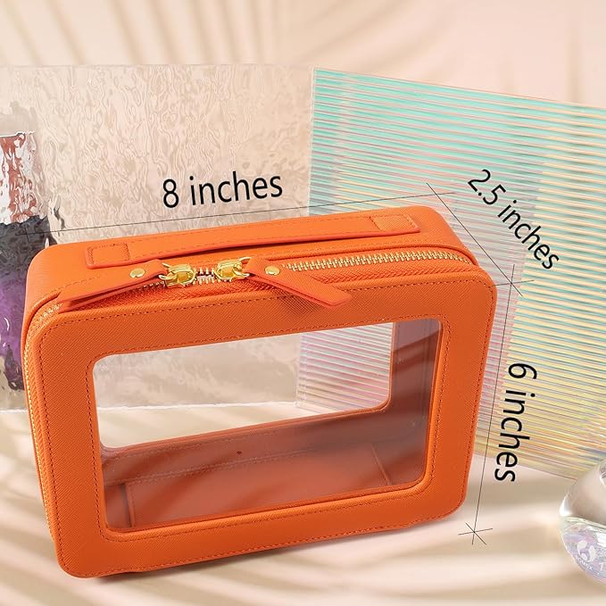 SANHECUN Toiletry bag waterproof cosmetic organizer with with handle large opening for travelling car organizers (Orange)