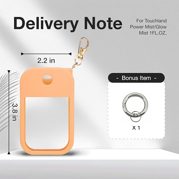 1 PC Soft Silicone Case for Touchland Power Mist (1FL. OZ./30 mL), Protective and Stylish Case with Keychain Compatible with Touchland Hand Sanitizer Spray (Orange)