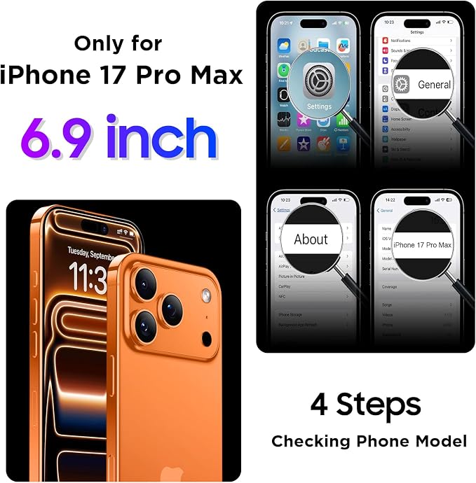 Compatible with iPhone 17 Pro Max Case,Waterproof Built-in Screen & Camera Protector IP68 Underwater Full Body 17FT Military Dropproof Shockproof Phone Case 6.9"-Orange/Clear