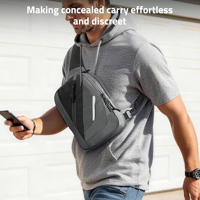 CVLIFE CCW Sling Bag for Men & Women, Tactical EDC Concealed Carry Chest Pack, Quick Draw Concealment Purse, Everyday Carry Crossbody Shoulder Bag for Travel, Hiking, Running & Daily Use, Grey