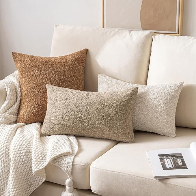 MIULEE Textured Boucle Throw Pillow Cover White Accent Solid Lumbar Pillow Case Decorative Soft Pack of 1 Couch Cushion Chair Sofa Bedroom Livingroom Home Decor,12x20 Inch