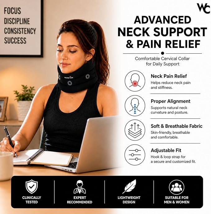 Wonder Care Neck Brace for Sleeping Cervical Collar Adjustable Neck Support Brace Relief Cervical Spine Pressure Ideal for Travel, Office Workers & Neck Injury Recovery, Small