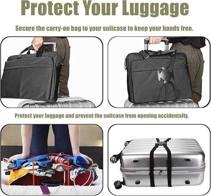 Luggage Straps, Elastic Travel Straps for Securing Luggage, Suitcase & Bag Organizer, Adjustable Hold-Down Straps for Travel Accessories, Carry-On, Checked Bags, Ideal for Travelers (4PCS)
