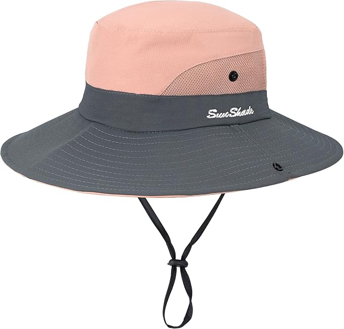 Sun Hat for Women Summer UV Protection Beach Hat Wide Brim Mesh Bucket Fishing Hat with Ponytail Hole Foldable Packable Hat