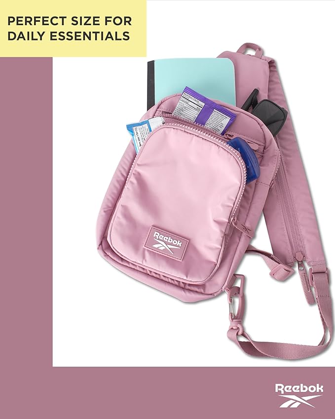Reebok Unisex Crossbody Bag - Convertible Compact Durable Cross Body Bag for Women and Men - Gym and Travel Essentials, Size One Size, Cosmos Infused Lilac