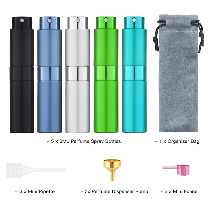 Tekson 8ml Travel Perfume Atomizer Refillable, Mini Cologne Spray Bottle Empty, Small Aftershave Portable Sprayer for Liquid Dispenser(Green)