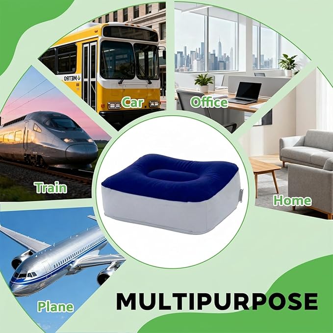 Inflatable Foot Rest for Airplane Travel, Portable Travel Foot Pillow for Office, Home Desk & Car, Adjustable Leg Rest for Economy Flight Comfort(2Pcs)