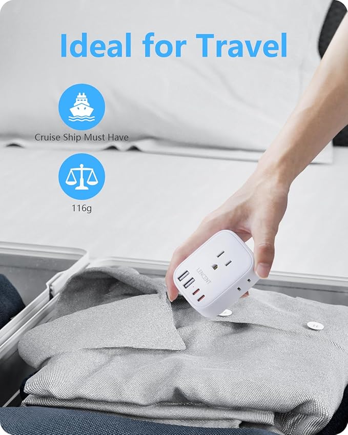 LENCENT Germany France Travel Power Adapter, Schuko Type E F Power Plug Adaptor with 4 USB Ports(2 Type C), 4 Outlet Converter, US to EU Spain France German Greece Norway Iceland South Korea Portugal