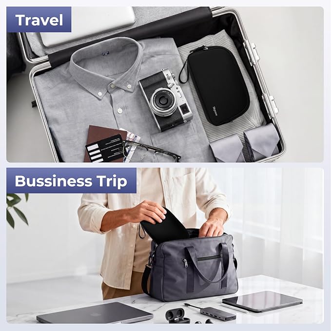 Skycase Travel Cable Organizer - Lightweight Water Resistant Dual-Layer Tech Pouch with Wrist Strap 9 Compartments Electronic Organizer Travel Case for Charger Cord Hard Drive,Small,Black