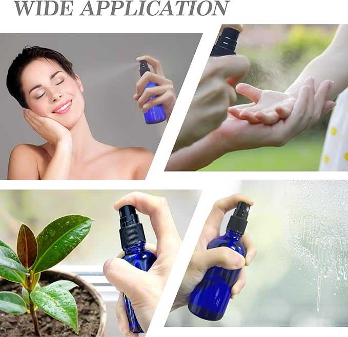 3.4 oz Glass Blue Spray Bottles,Small Empty Fine Mist Refillable Travel Spray Bottle for Cleaning,Perfume,Aromatherapy,Cosmetic Sprays,Hair,Essential Oils with Fine Mist Dispenser(3 Pack)