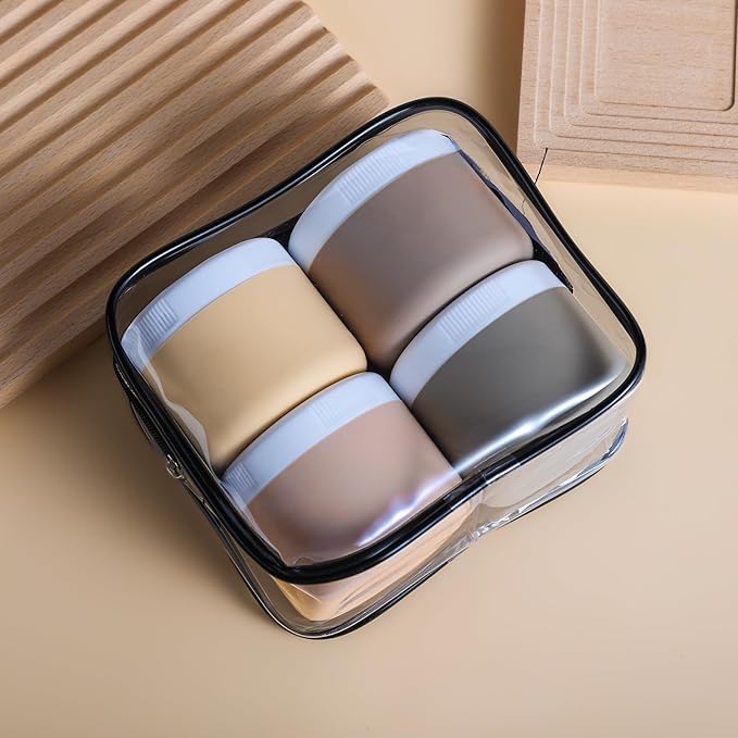 Kuangre Travel Containers for Toiletries, Silicone Cream Jars BPA-Free, Leak-proof 3oz Travel Size Containers, Portable Size Silicone Jars with Lid for Cosmetic Face Hand Body Cream (4 Pack)