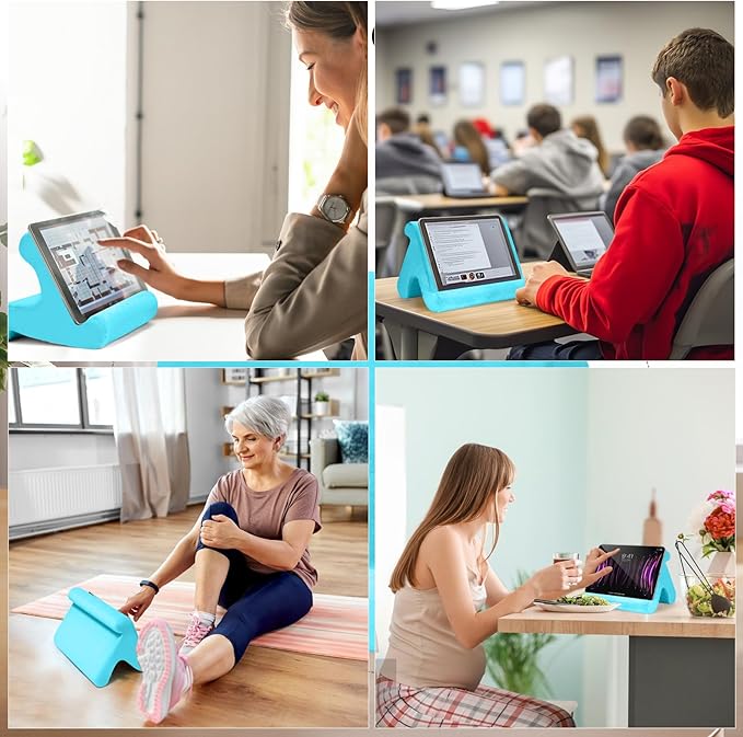 Universal Multi-Angle Tablet Stand Holder-Soft Pad Stand with black phone holder for Lap,Knee,Sofa and Bed,Compatible with iPad Pro 9.7,10.5,12.9 Air Mini 4 3,Kindle,Galaxy Tab,E-Reader (Light Blue)