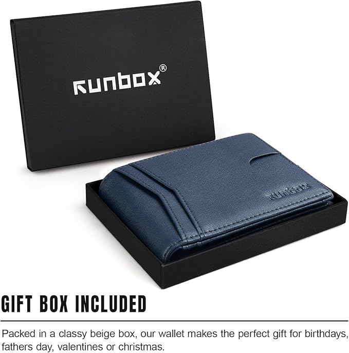 RUNBOX Wallet for Men -Slim Rfid Leather Mens Bifold Novelty Wallets 2 ID Window With Gift Box Men's Accessories | Slim