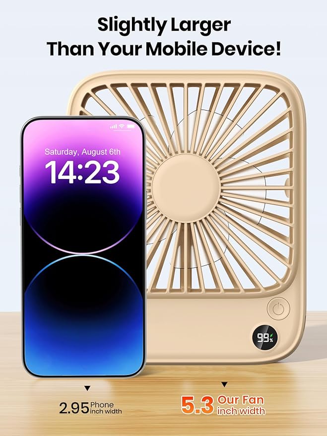 TOPK 2 Pack 5000mAh Portable Desk Fan, Ultra-Thin Rechargeable Battery Operated Fan with Digital Display, Quiet 4-Speed Small Personal Travel Fans for Office, Bedroom, Cruise, Outdoor