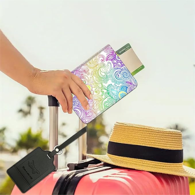 Passport Wallet, Passport Holder with RFID Blocking and Luggage Tag, Waterproof PU Leather Travel Documents Organizer Case, Passport Covers with Card Slot for Women Men,Colorful Mandala Passport Book