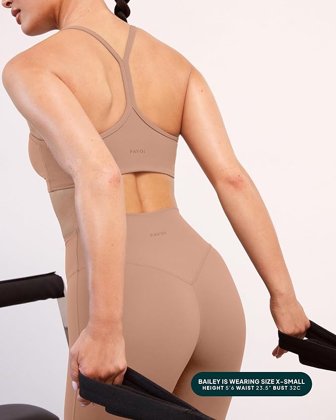 PAVOI ACTIVE Yoga Racerback Bras for Women - Buttery Soft Low Support Scoop Neck Y-Back Thin Strap Sports Bra - FlexFlow