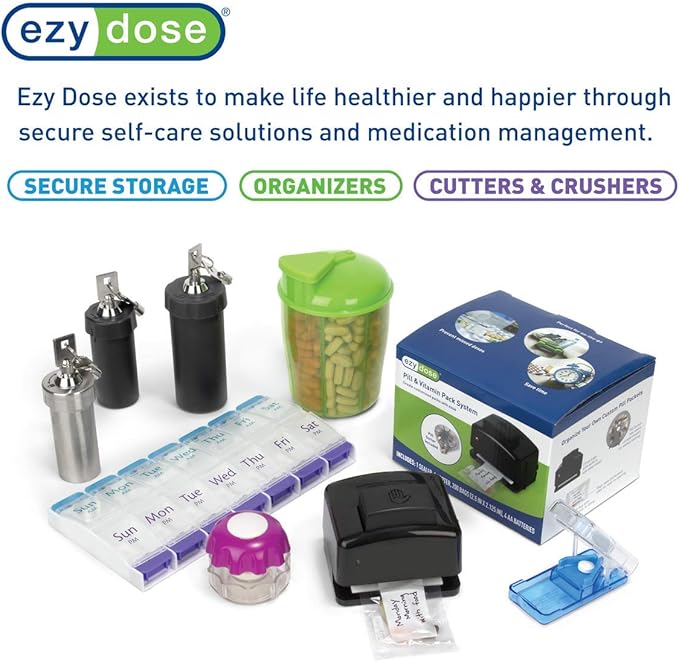 EZY DOSE Daily Round, Compact, Small, Discdrete, Portable On-The-Go Pocket Pharmacy, Pill Box, Organizer and Vitamin Containers, Snap Shut Lids, Travel Friendly, Blue & Pink, 2 Pack, BPA Free