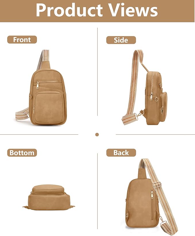 Anti Theft Crossbody Bags for Women,RFID Sling Bag Travel Purse,Vegan Leather Cross Body Purses Chest Bag for Travel(khaki)